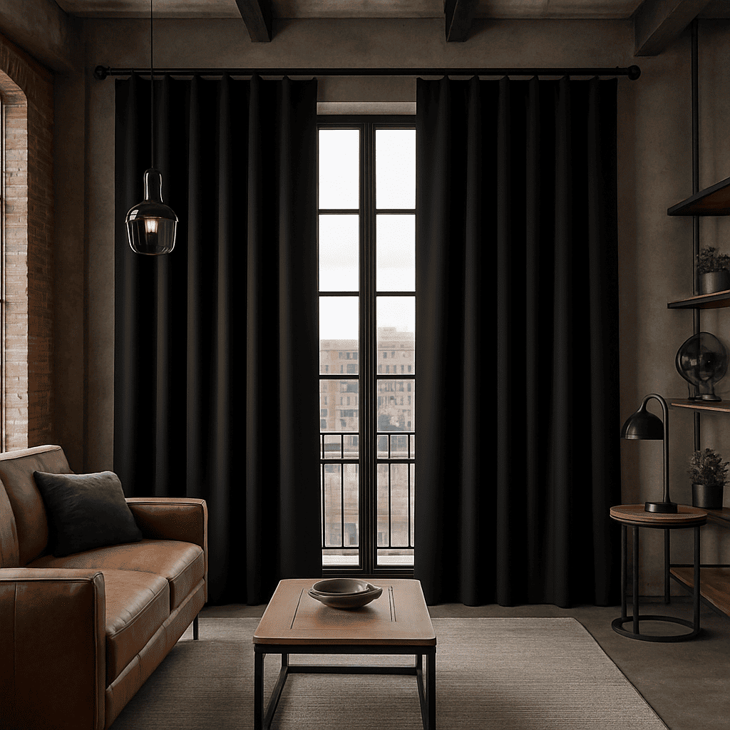 Sala de Estilo Industrial com cortina Blackout Sala de Estilo Industrial com cortina Blackout